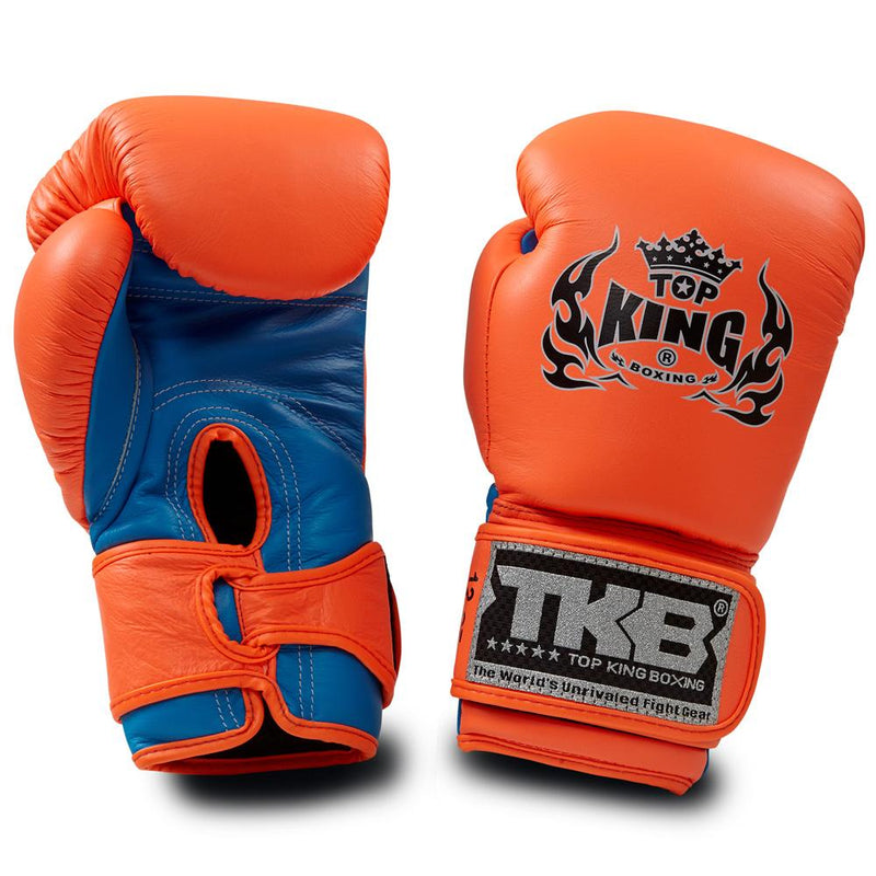 Top King Neon Orange / Blue "Double Lock" Boxing Gloves