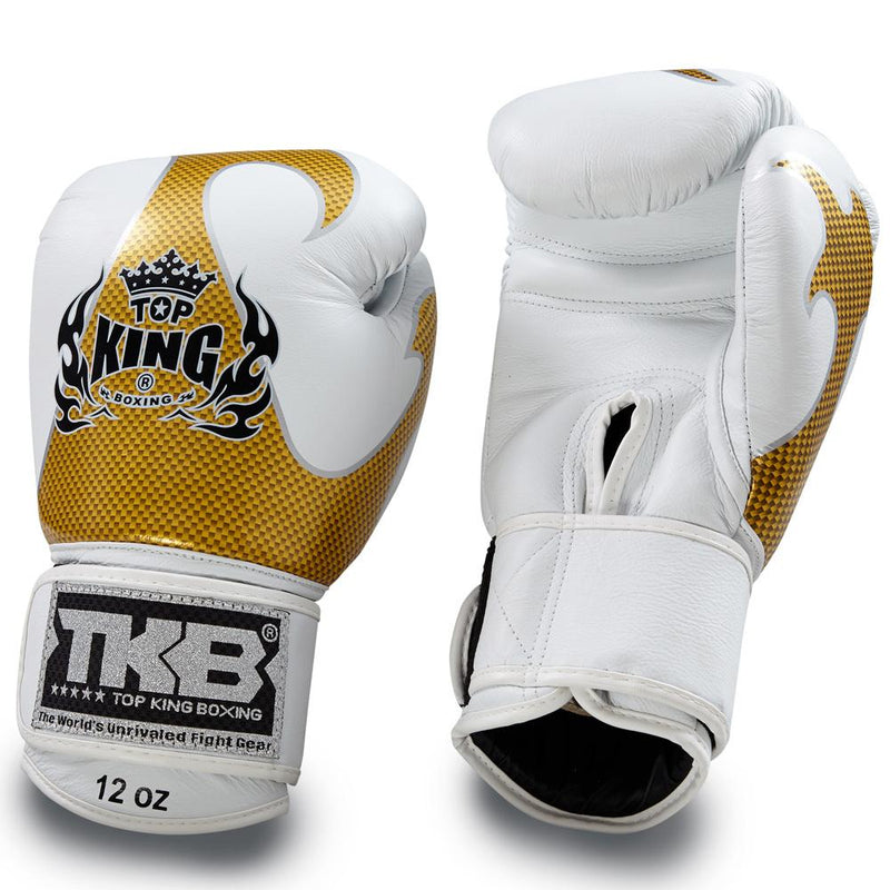 Top King White / Gold "Empower" Boxing Gloves