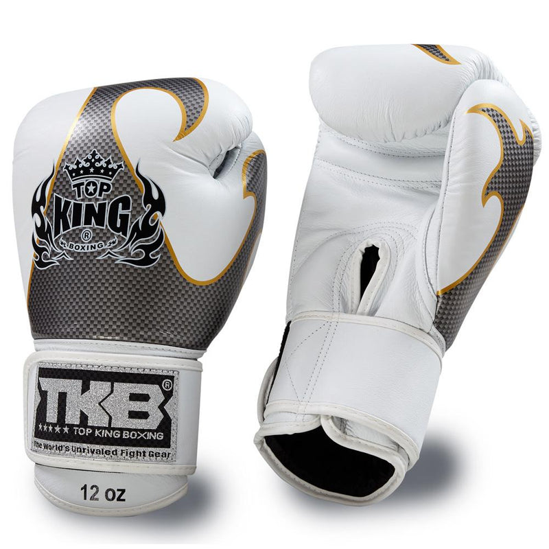 Top King White / Silver "Empower" Boxing Gloves
