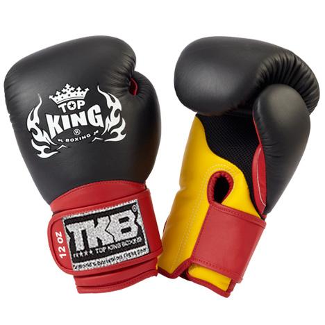 Top King Black / Yellow with Red Cuff "Super Air" Boxing Gloves