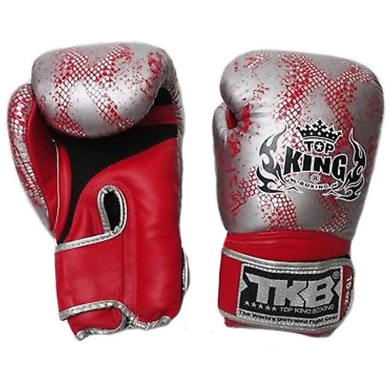 Top King Silver / Red "Snake" Boxing Gloves