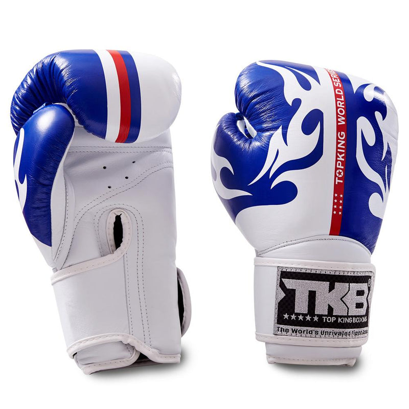 Top King White / Blue "World Series" Boxing Gloves