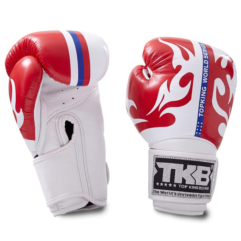 Top King White / Red "World Series" Boxing Gloves