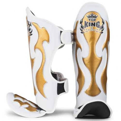 Top King White / Gold "Empower" Shin Guards